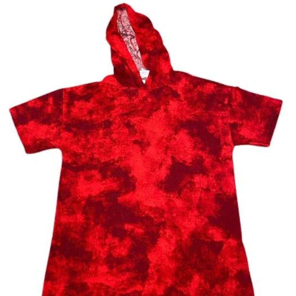 LuLaRoe Women’s XXS Red Black Marbled Hooded Tunic Top Y2K Grunge